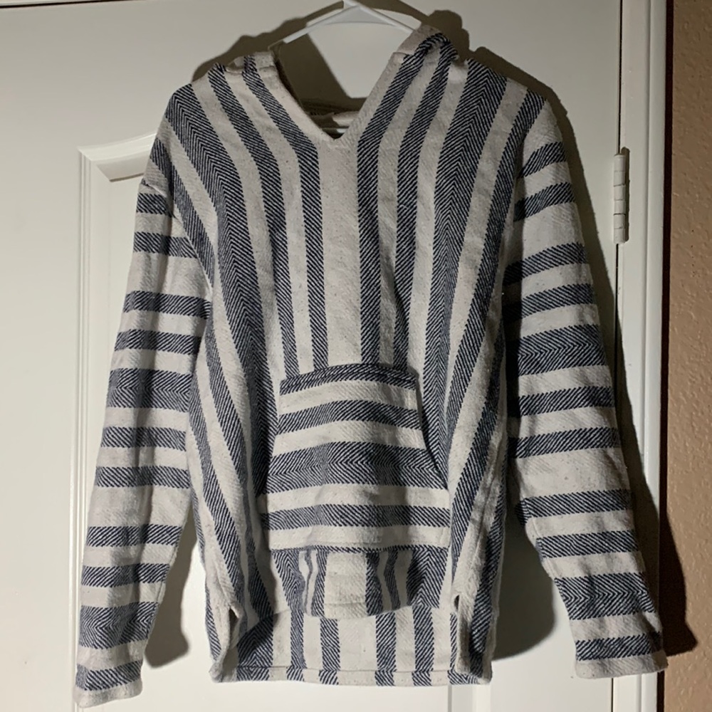 Blue/ Off White Striped Poncho